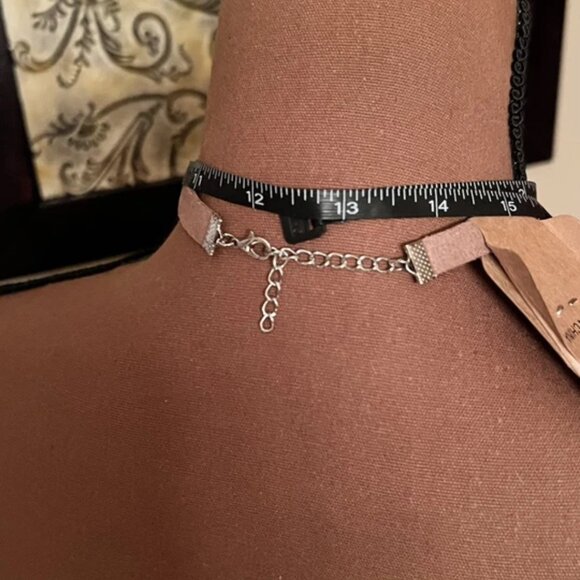 Brown Leather Suede 2-Layer Collar -Flat Silver Slider -Bar Pendant - Picture 3 of 4